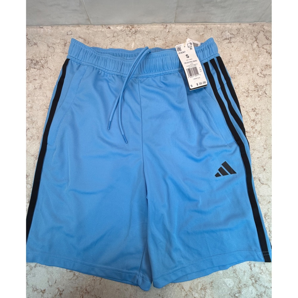 Adidas Mens Train Essentials Pique 3-Stripes Shorts Blue  Size S NWT